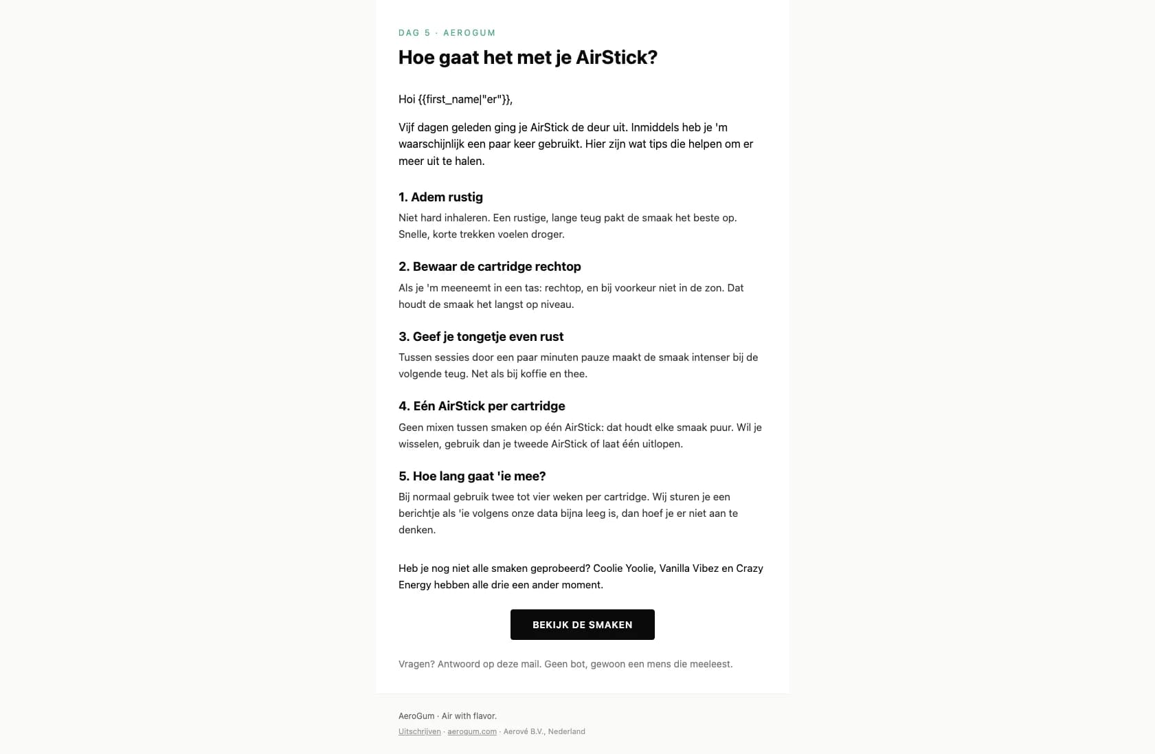 Day-five check-in email