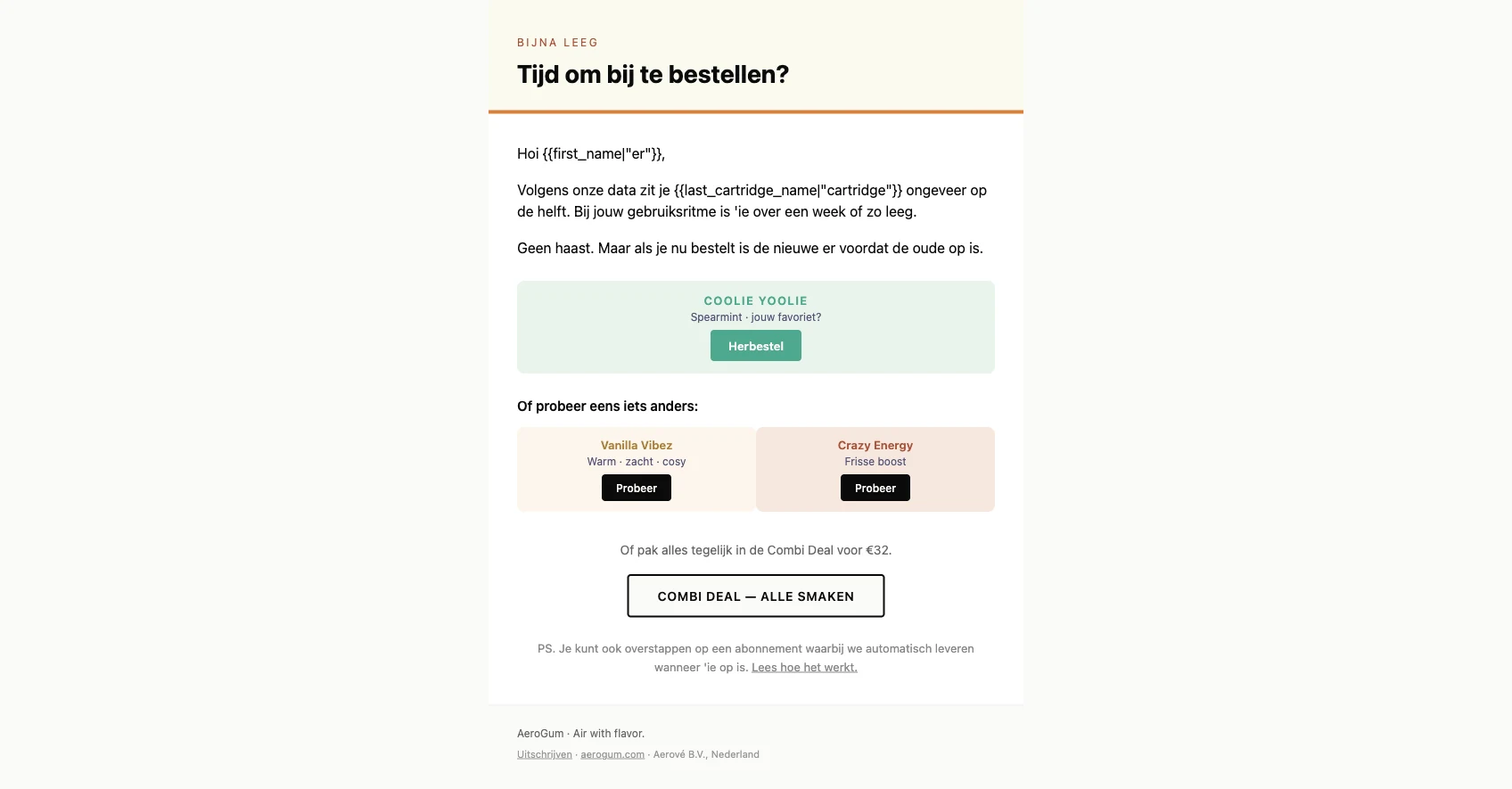 Replenishment trigger email